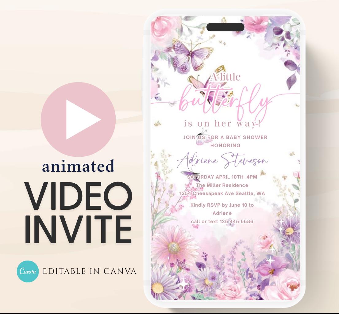 Butterfly Baby Shower Invitation animated, video Baby Shower Butterflies Invitation Enchanted Baby Shower invite Pink Butterflies-3