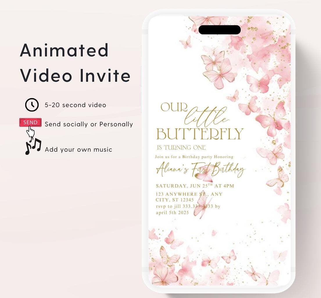 Butterfly Birthday Invitation, Floral Butterfly Invitation, Whimsical Floral Butterfly, Floral Butterfly Garden, Animated-2