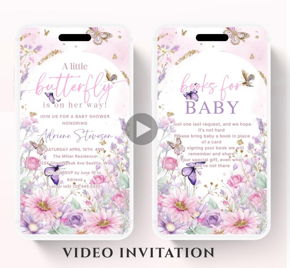 Butterfly Baby Shower Invitation animated, video Baby Shower Butterflies Invitation Enchanted Baby Shower invite Pink Butterflies-2