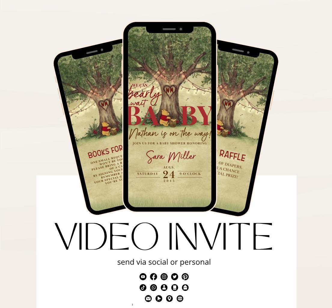 Red Winnie Tree Invitation, Winnie The Pooh Baby Shower Invitations, Winnie The Pooh Invitations Video invitation, Winnie baby shower-23