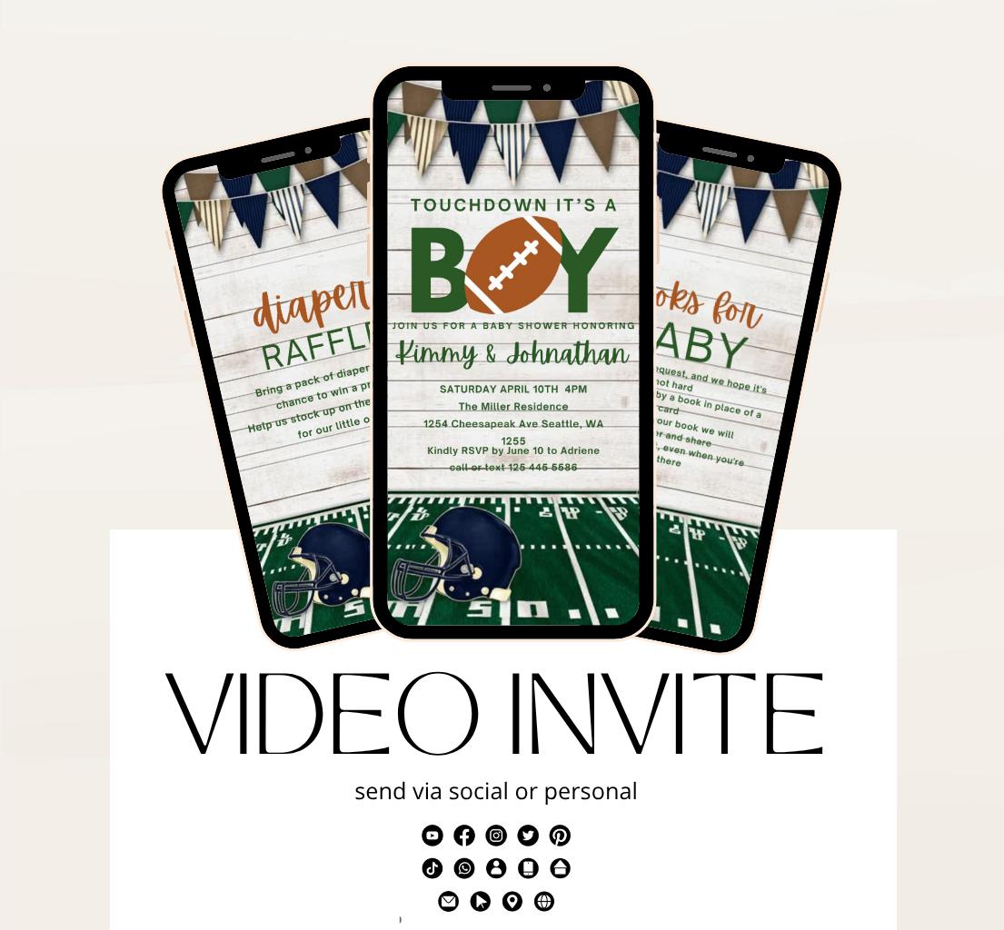 Animated Football Baby Shower Invitation Template, Tailgate, Oh Boy Football Baby Shower Invite, Touchdown Baby Shower, video invitation-2