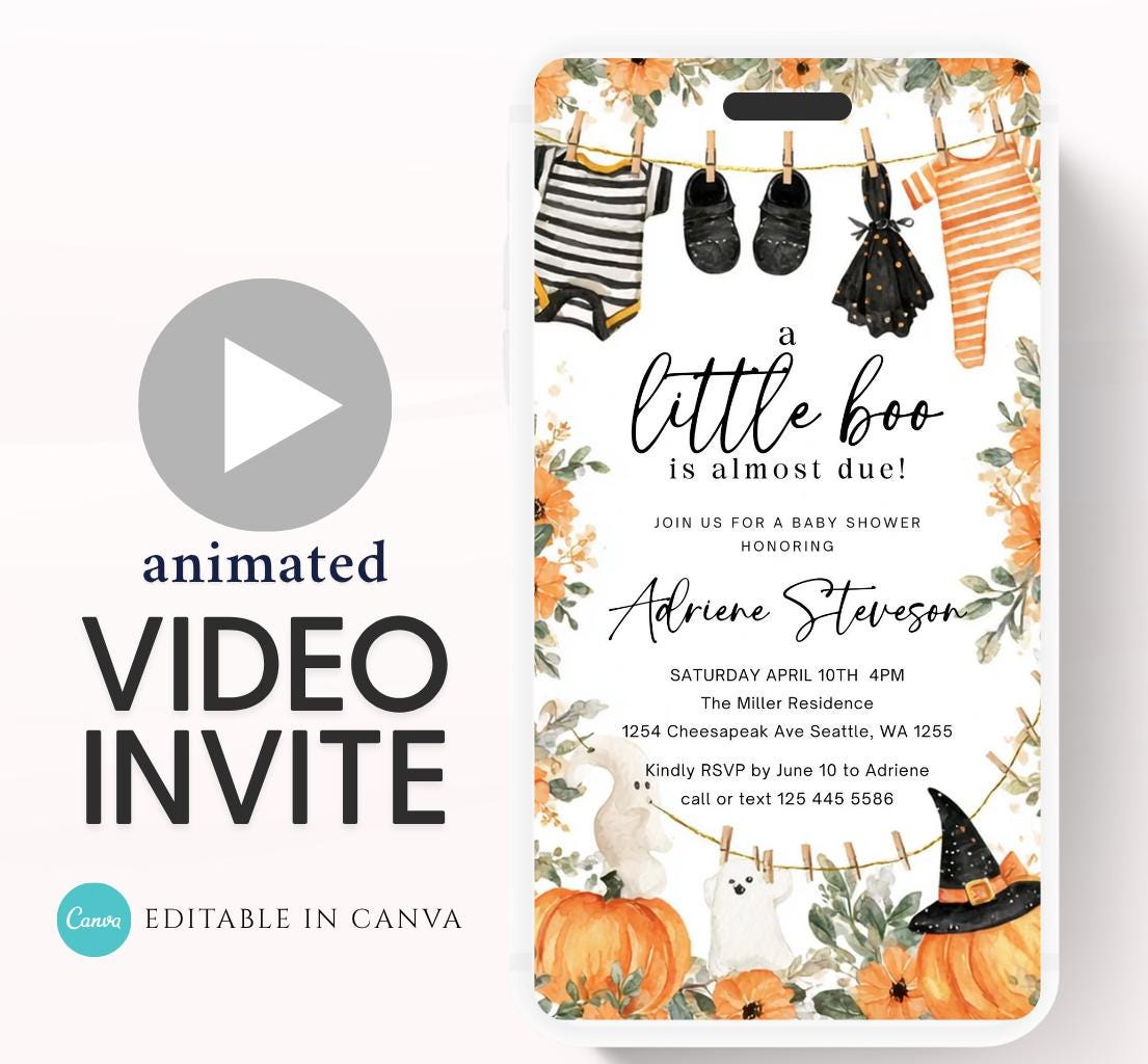 Video Little Boo Halloween Baby Shower Invitation, Gender Neutral Fall Invite, Spooky Ghost Baby Shower Invite Halloween boo invite-3
