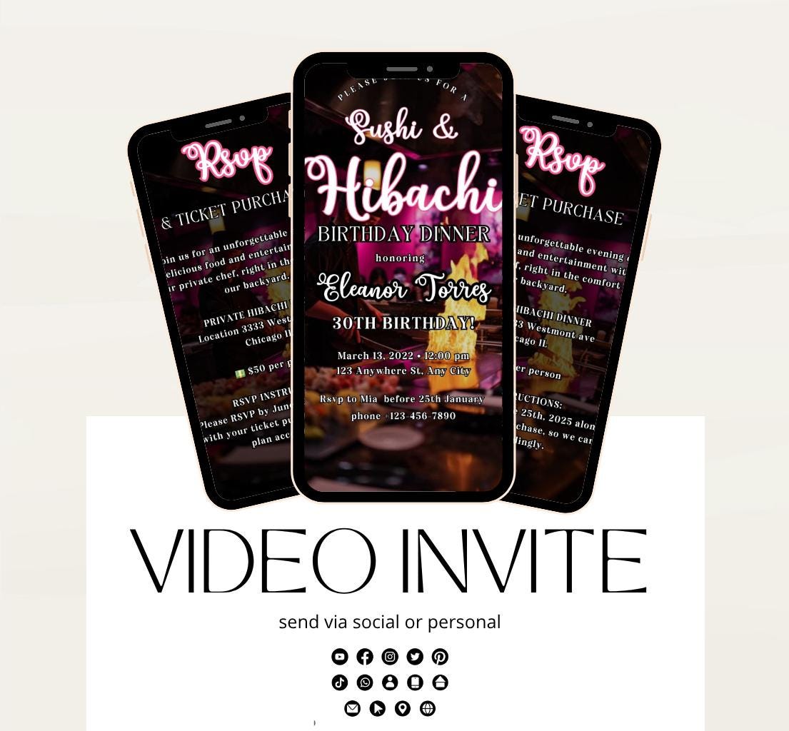 Hibachi Dinner Party Invite Template Invitation Birthday, Graduation, Retirement, Bachelor Celebration Hibachi Animated Invitation-3