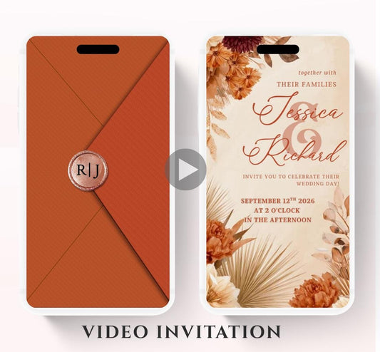 Animated Wedding invitation, Wedding Boho Terracotta Pampas invitation, wedding invitation template, Video Wedding invite, wedding invite-9
