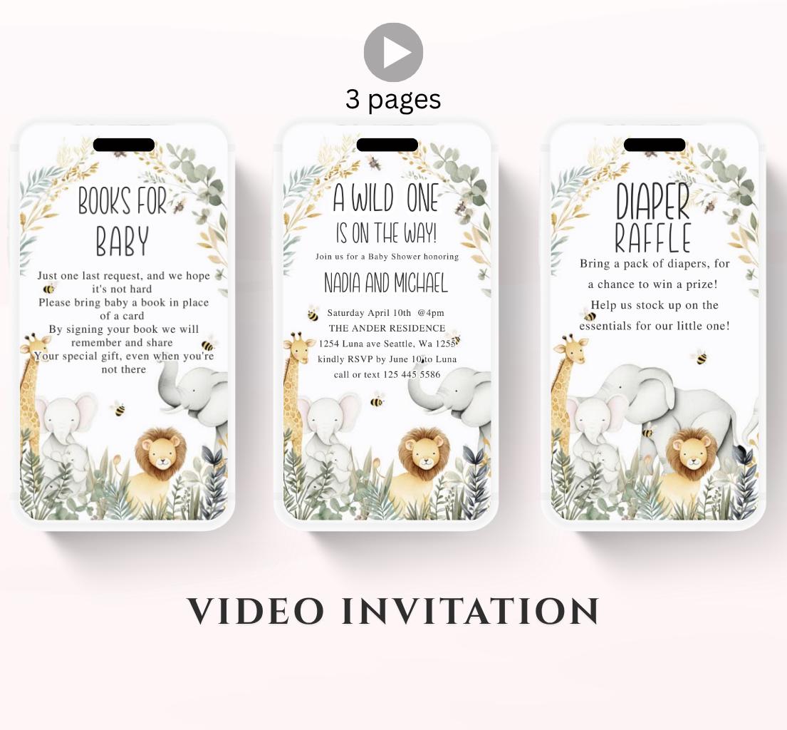 Safari Baby Shower Invitation, A little Wild One is on the Way Invite, Jungle Baby Shower Invitation, Zoo Animal Animated-2