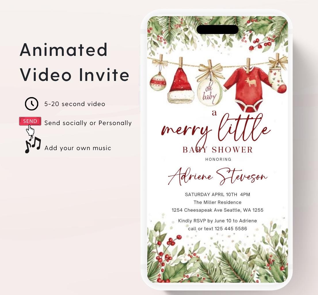 Winter Baby Shower Invitation Video, Merry Little Baby Shower Invite, Christmas baby shower invitation, winter baby invitation-1