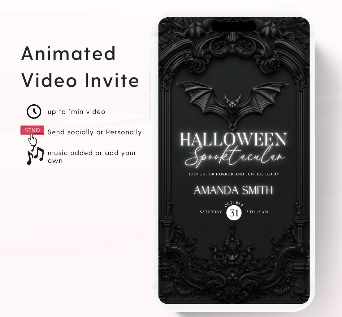 Halloween party invitation, Halloween spooktacular Adults Halloween Costume party Invite Video Digital party invitation-10