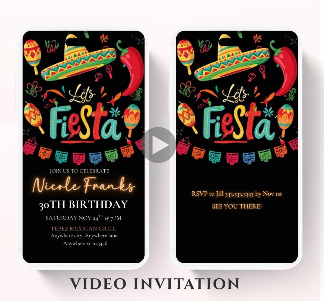 Lets Fiesta Invitation Taco invite, Digital Mexican Theme Birthday Party Invite Latin Celebration Let's Fiesta Cumpleaños Video invitation-2