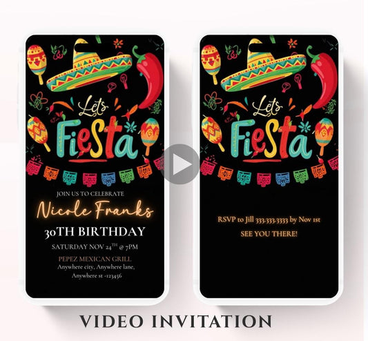 Lets Fiesta Invitation Taco invite, Digital Mexican Theme Birthday Party Invite Latin Celebration Let's Fiesta Cumpleaños Video invitation-2