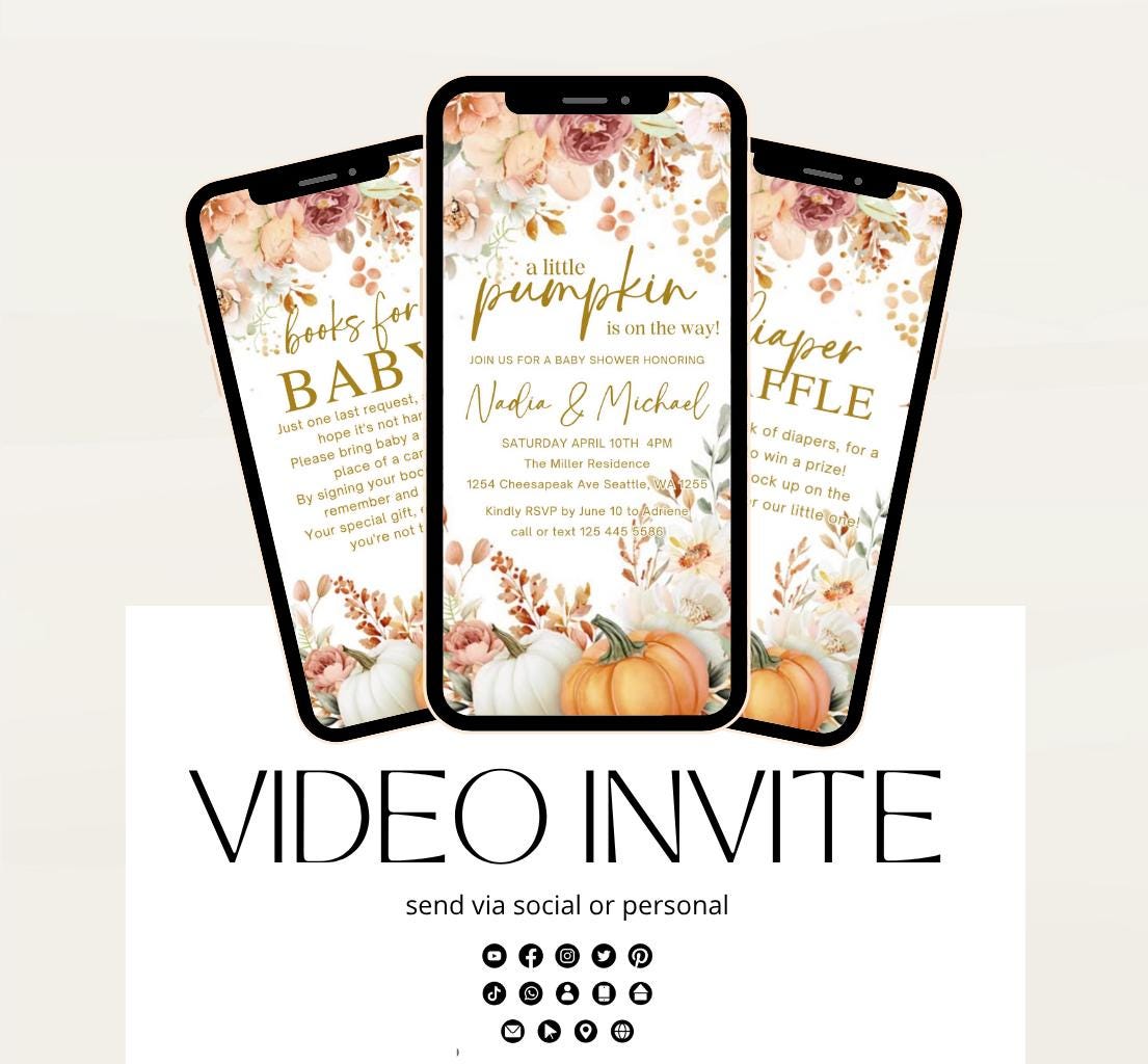 Animated Fall Baby Shower Invitation Little Pumpkin Baby Shower Invitation Autumn Baby Shower Fall Hello Baby Shower Gender Neutral Shower-2