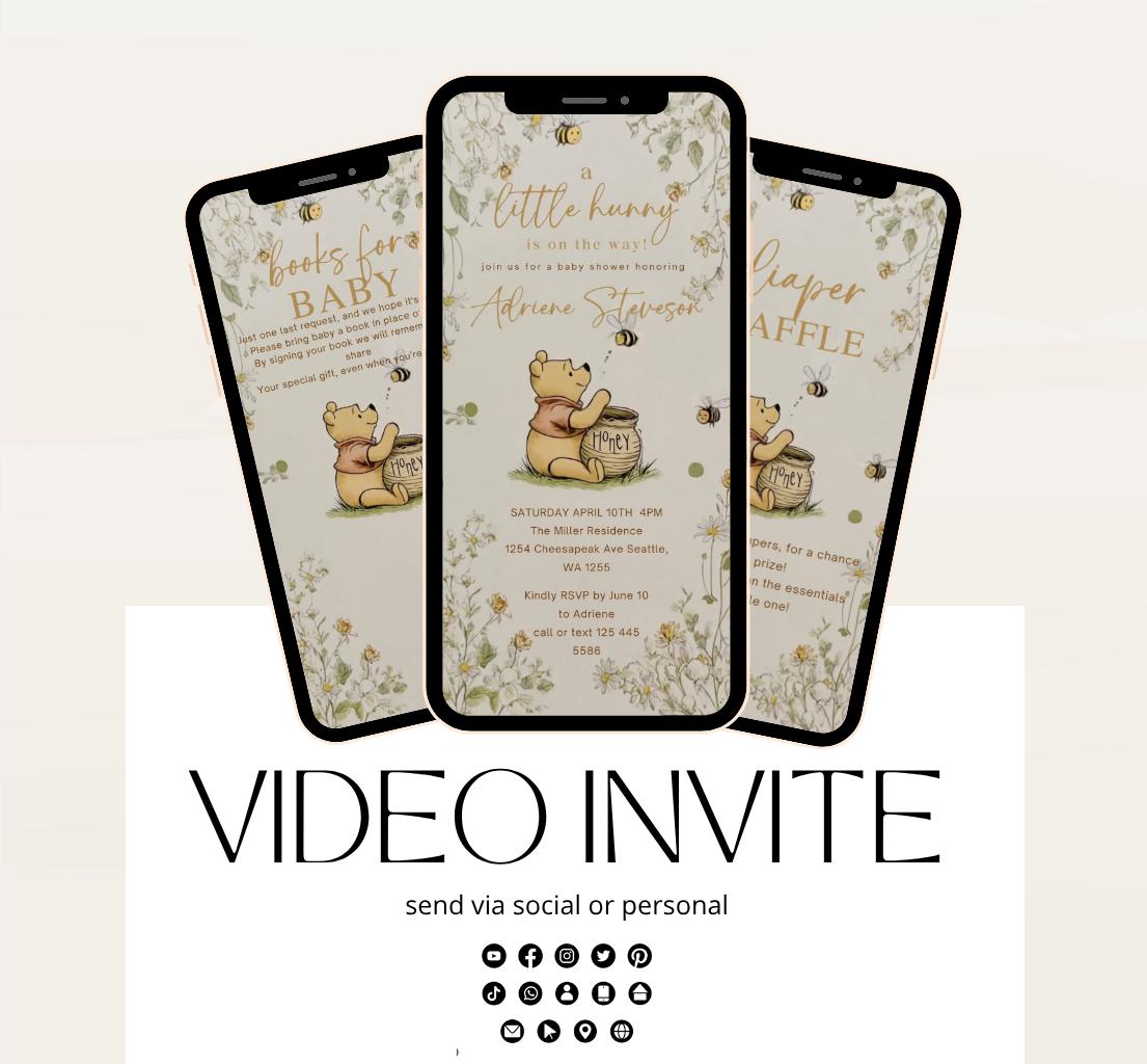 Winnie The Pooh Invitation, Winnie The Pooh Baby Shower Invitations, Winnie The Pooh Invitations Video invitation, Winnie baby shower-4