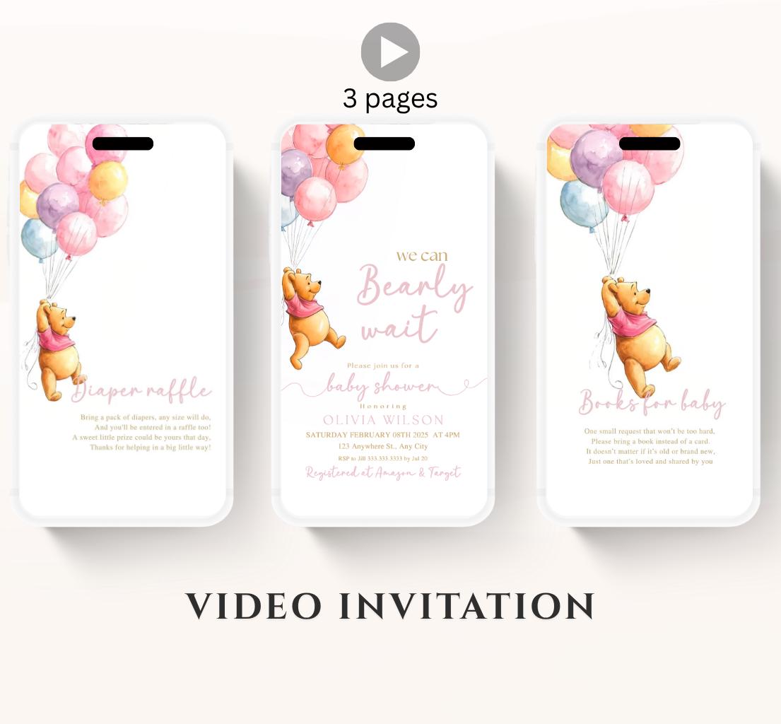 Winnie The Pooh Invitation, Winnie The Pooh Baby Shower Invitations, Winnie The Pooh Invitations Video invitation, Winnie baby shower-12