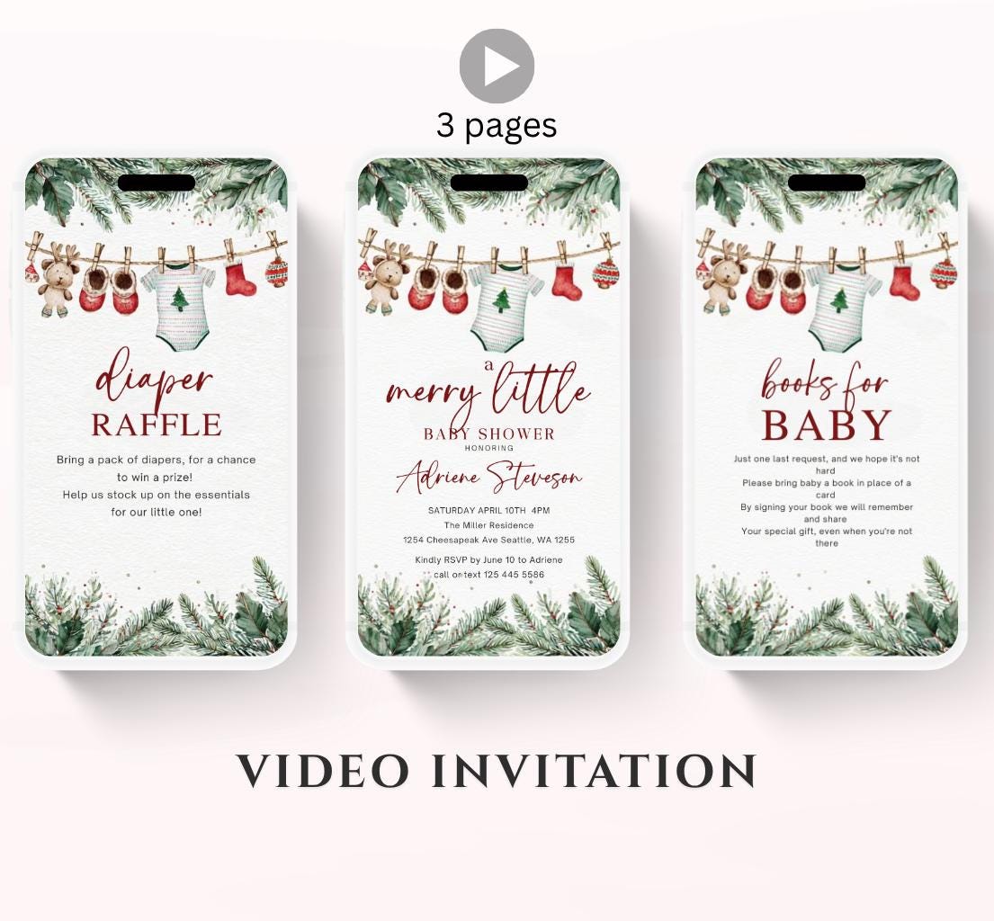Winter Baby Shower Invitation Video, Merry Little Baby Shower Invite, Christmas baby shower invitation, winter baby invitation-7