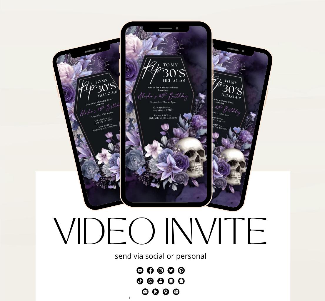 Animated 40th Evite Birthday for Adult Invite, Modern 40th Birthday Invite, Digital Animated Rip 30's Digital Halloween 40th Birthday-12