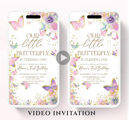Butterfly Birthday Invitation, Floral Butterfly Invitation, Whimsical Floral Butterfly, Floral Butterfly Garden, Animated-1