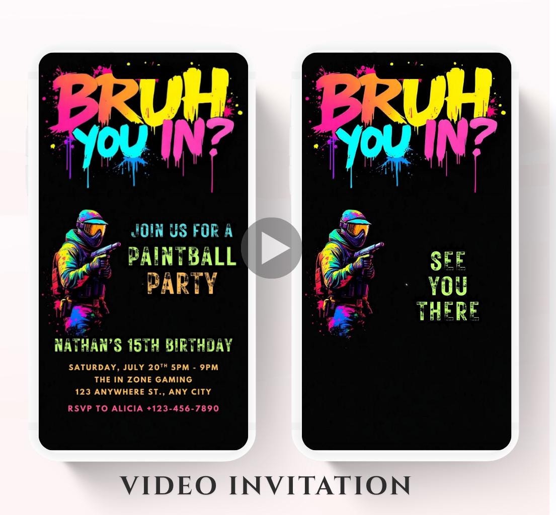 Bruh Paintball Birthday Invitation, Video Paintball Party Invitation, Boy Paintball Invite, Bruh You In Paintball Bruh Invitation-2