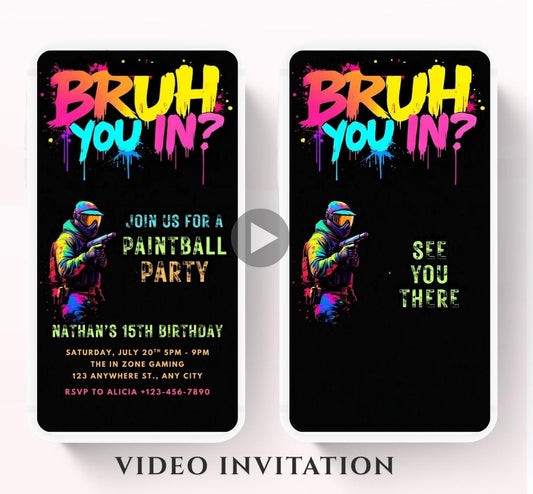 Bruh Paintball Birthday Invitation, Video Paintball Party Invitation, Boy Paintball Invite, Bruh You In Paintball Bruh Invitation-2