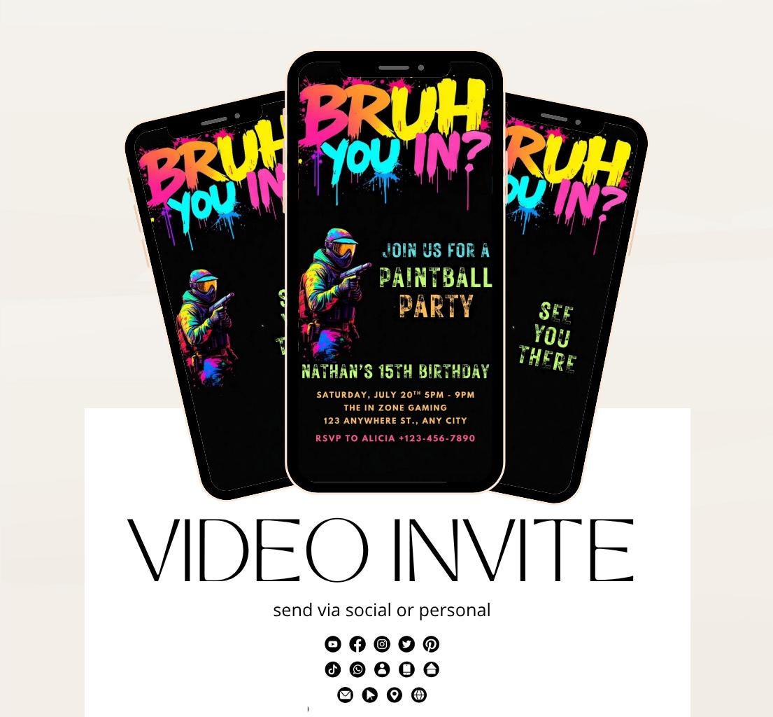 Bruh Paintball Birthday Invitation, Video Paintball Party Invitation, Boy Paintball Invite, Bruh You In Paintball Bruh Invitation-2