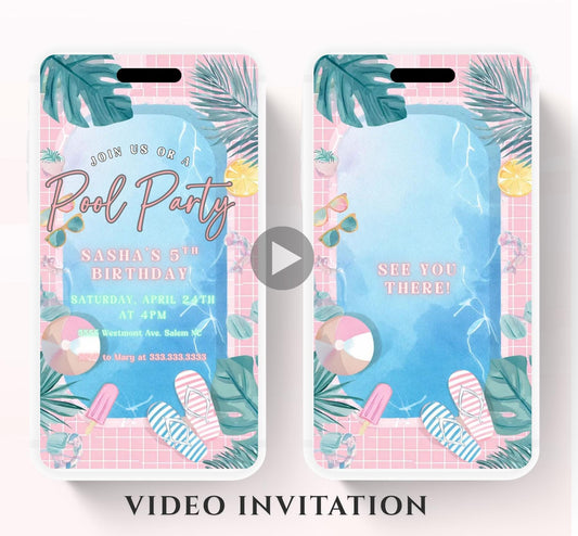 Pool party birthday invitation, pool party digital invitation, summer party invitation, birthday invitation, Pool invitation-2