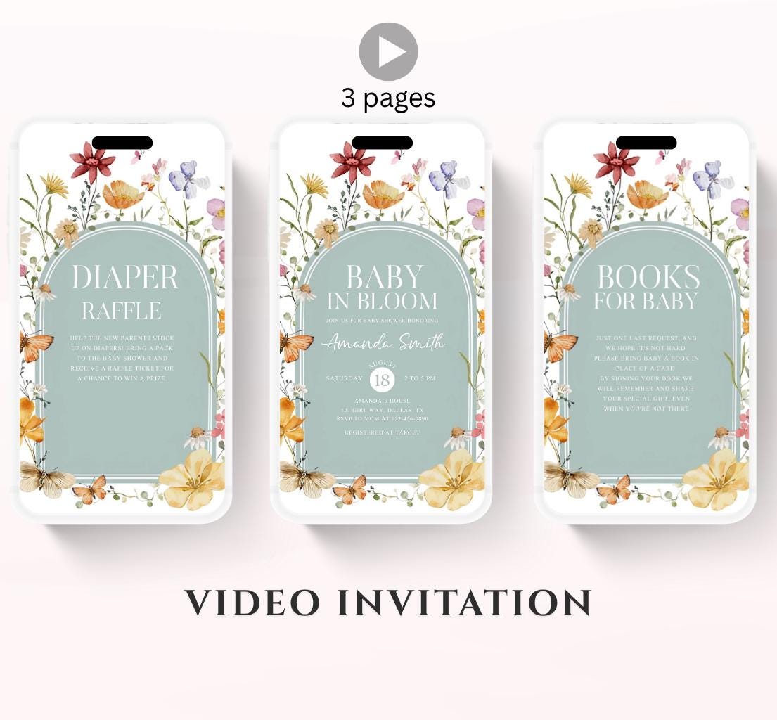 Boho Baby Shower Invitation, Boho Floral Baby Shower, Baby in bloom Baby Shower Invite, pampas Invitation, Boho Baby Invitation Animated-3