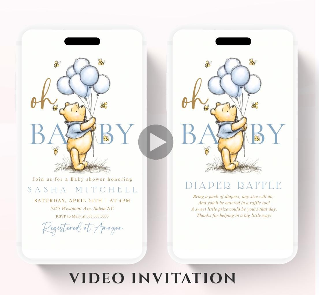 Winnie The Pooh Invitation, Boy Winnie The Pooh Baby Shower Invitations, Winnie The Pooh Invitations Video invitation, Winnie baby shower-7