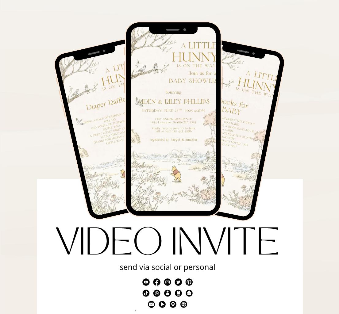 Winnie The Pooh Invitation, Winnie The Pooh Baby Shower Invitations, Winnie The Pooh Invitations Video invitation, Winnie baby shower-20