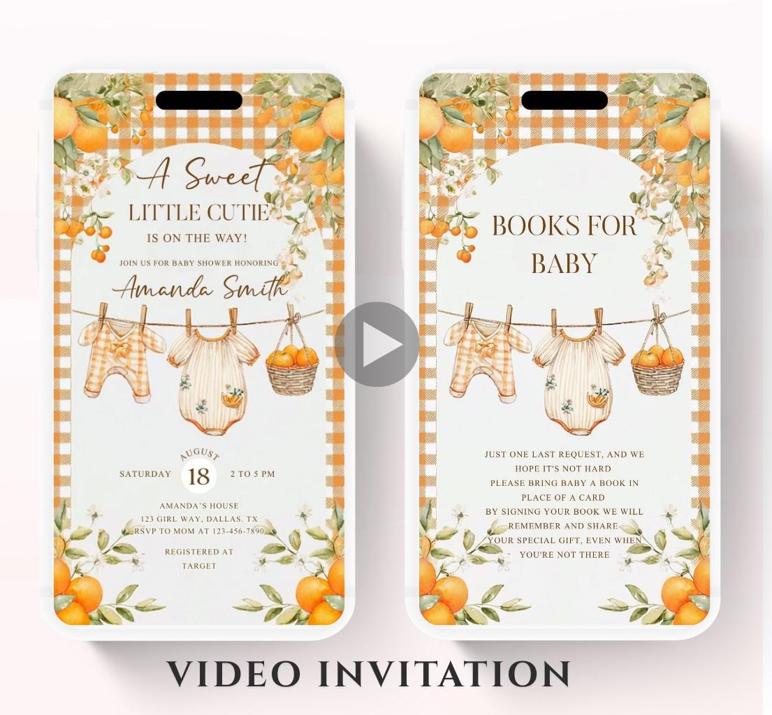 A Little Cutie Baby Shower Invitation, Gender Neutral Baby Shower Invite, Oranges cutie baby shower Video invitation-1