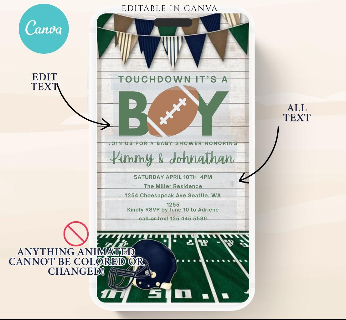 Animated Football Baby Shower Invitation Template, Tailgate, Oh Boy Football Baby Shower Invite, Touchdown Baby Shower, video invitation-2