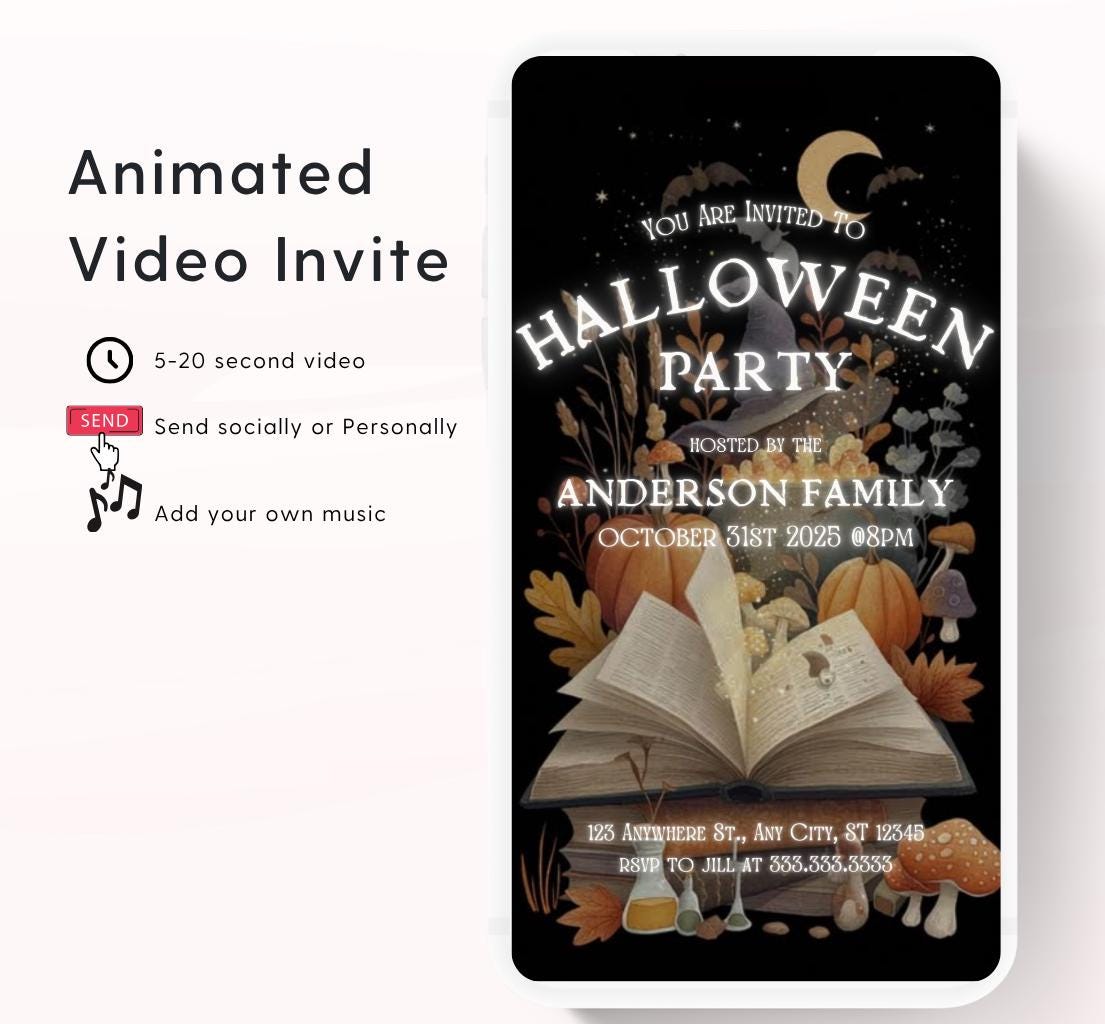 Halloween party invitation, Halloween spooktacular Adults Halloween Costume party Invite Video Digital party invitation-3