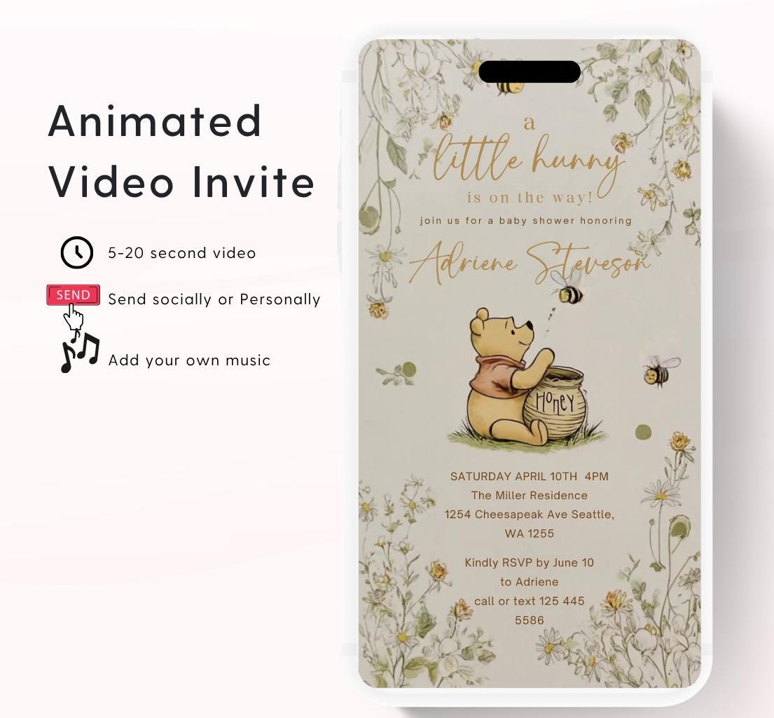Winnie The Pooh Invitation, Winnie The Pooh Baby Shower Invitations, Winnie The Pooh Invitations Video invitation, Winnie baby shower-4
