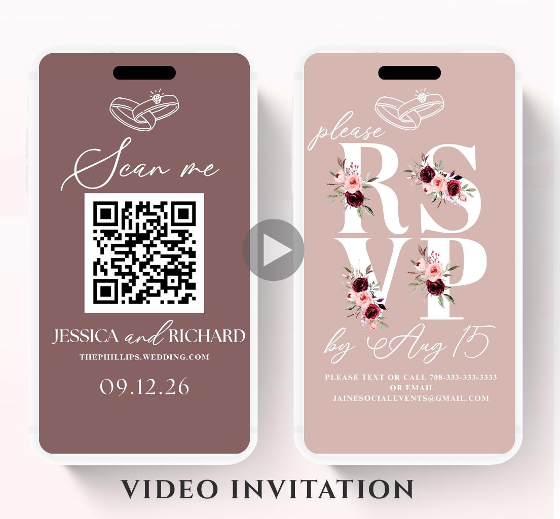 Pink and Burgundy flowers Wedding invitation, Wedding invitation, wedding invitation template, Video Wedding invite, wedding invite-7
