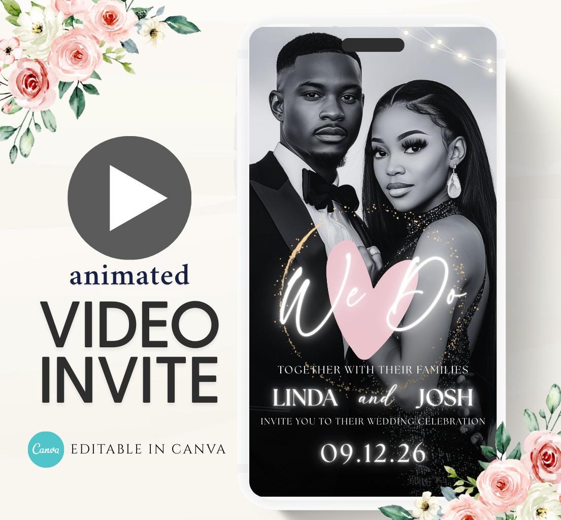 Animated Wedding invitation, Wedding pink invitation, wedding invitation template, Easy edit Wedding invite, Pink floral wedding invite-1