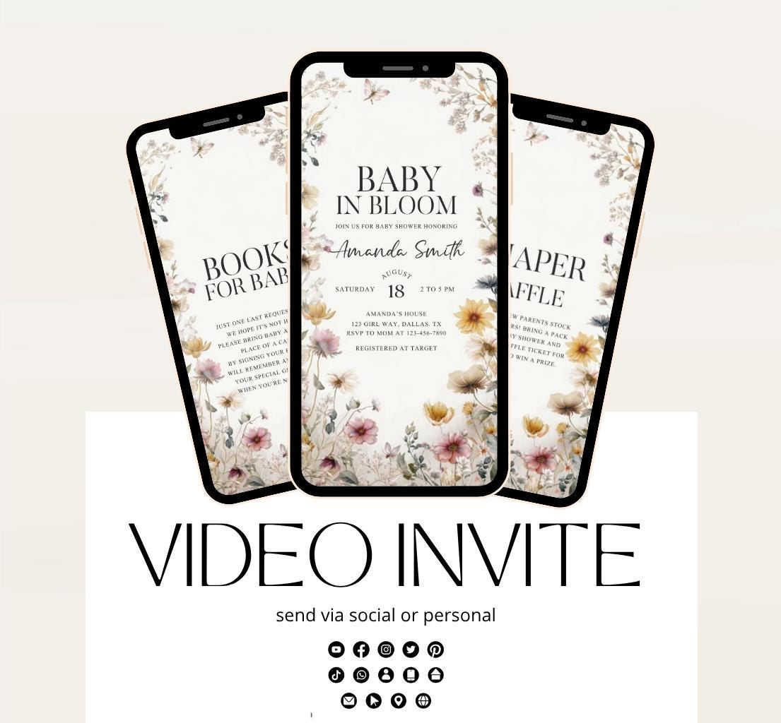 Boho Baby Shower Invitation, Boho Floral Baby Shower, Baby in bloom Baby Shower Invite, pampas Invitation, Boho Baby Invitation Animated-4
