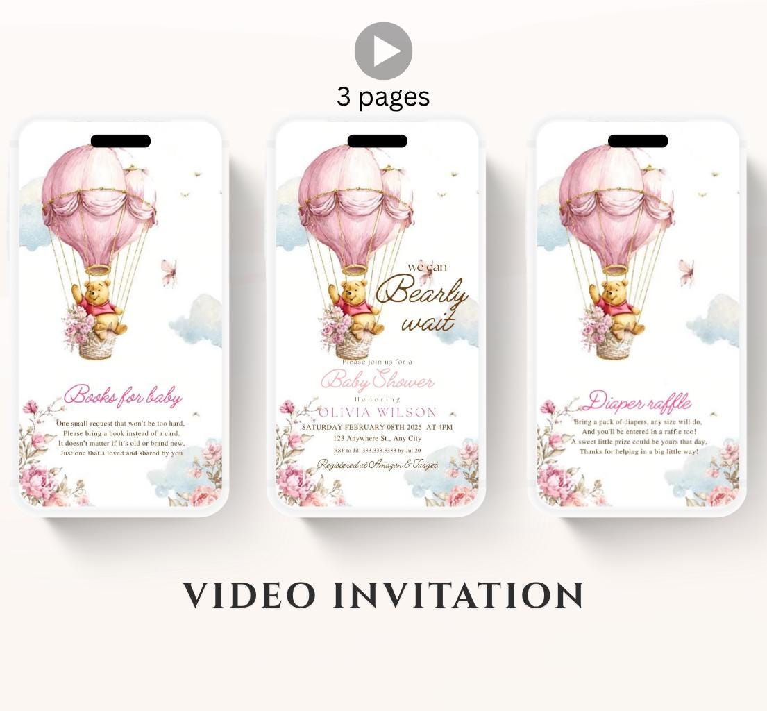 Winnie The Pooh Invitation, Winnie The Pooh Baby Shower Invitations, Winnie The Pooh Invitations Video invitation, Winnie baby shower-10