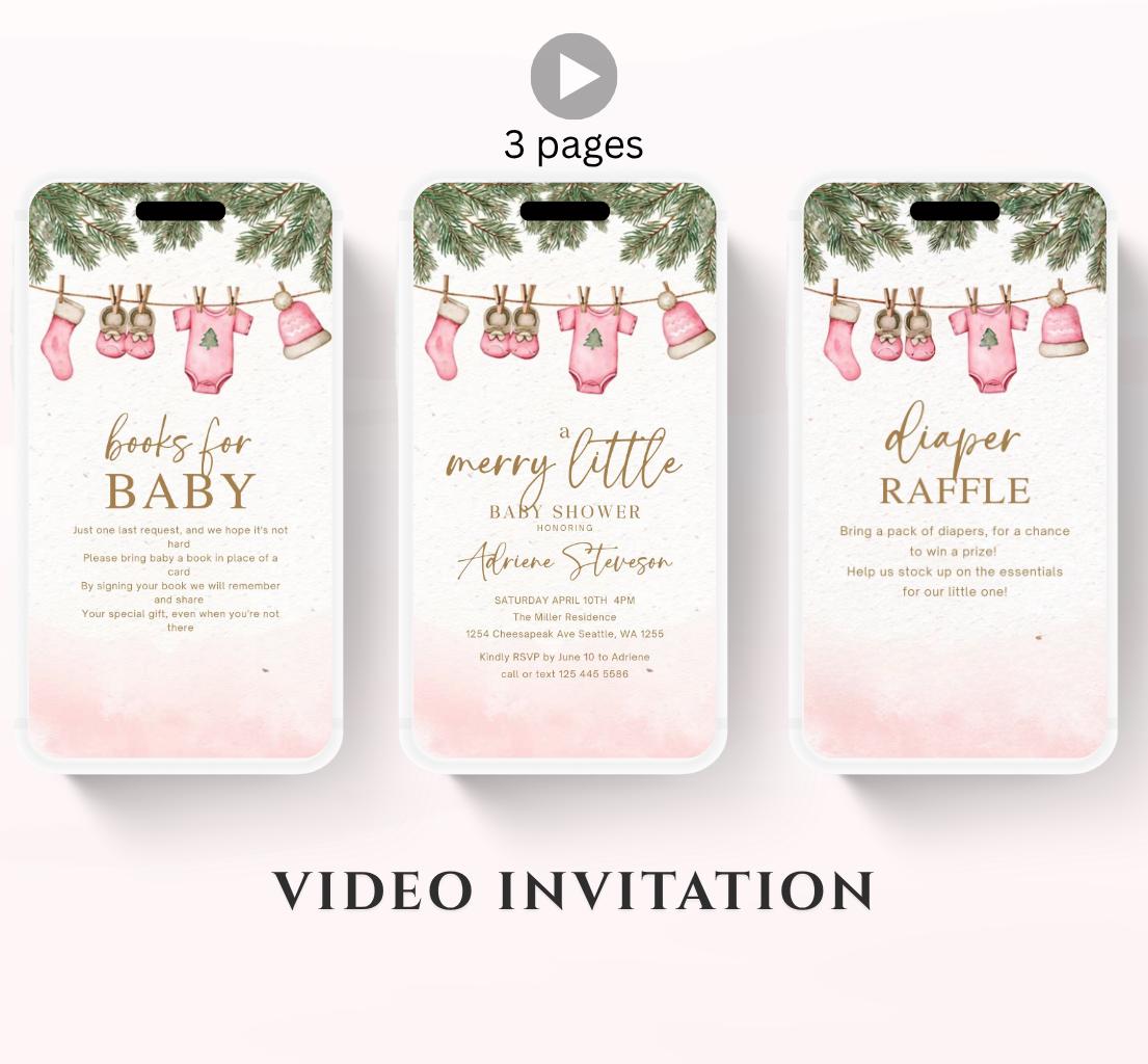 Winter Baby Shower Invitation Video, Merry Little Baby Shower Invite, Christmas baby shower invitation, winter baby invitation-4