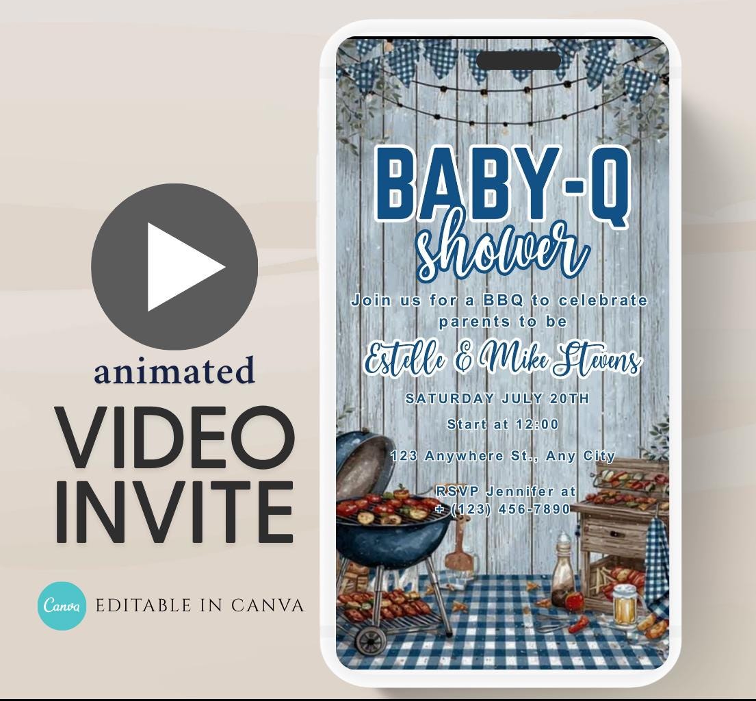 Animated BBQ Baby Shower Invitation, Backyard Baby Shower Invite, Baby-q Baby Shower, Gender Neutral Invite Digital Editable Canva -2
