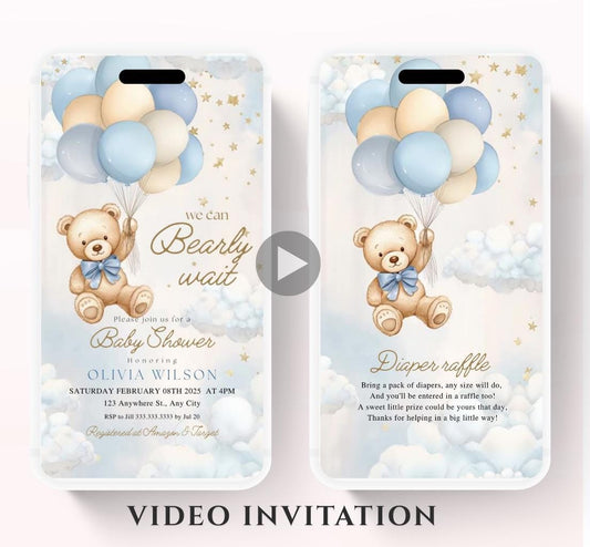 Video We Can Bearly Wait Baby Shower Invitation Teddy Bear Balloon Bear Theme Invites, Baby shower teddy bear invite animated-1