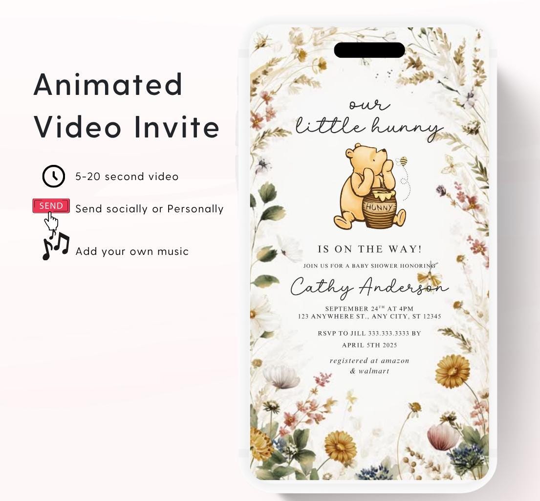 Winnie The Pooh Invitation, Winnie The Pooh Baby Shower Invitations, Winnie The Pooh Invitations Video invitation, Winnie baby shower-5