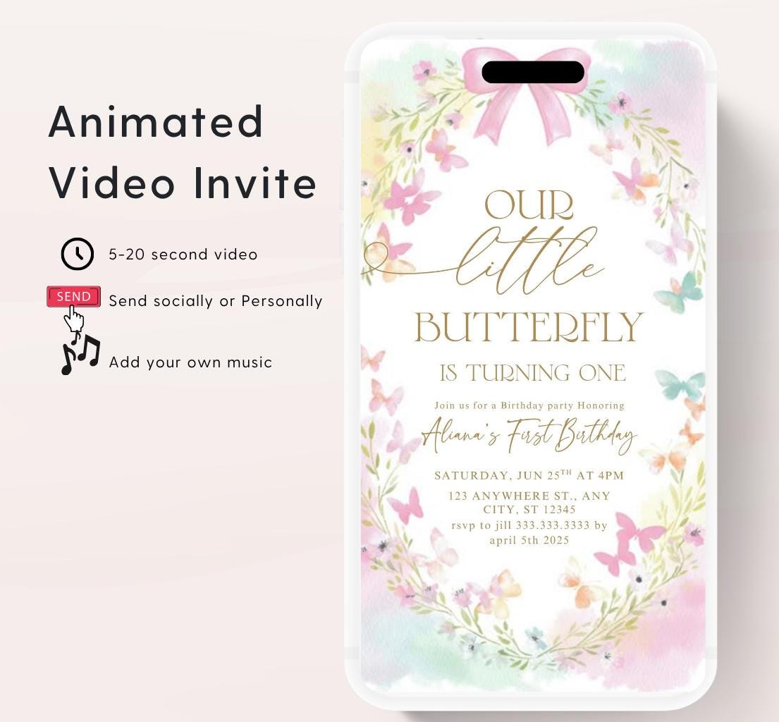 Butterfly Birthday Invitation, Floral Butterfly Invitation, Whimsical Floral Butterfly, Floral Butterfly Garden, Animated-4