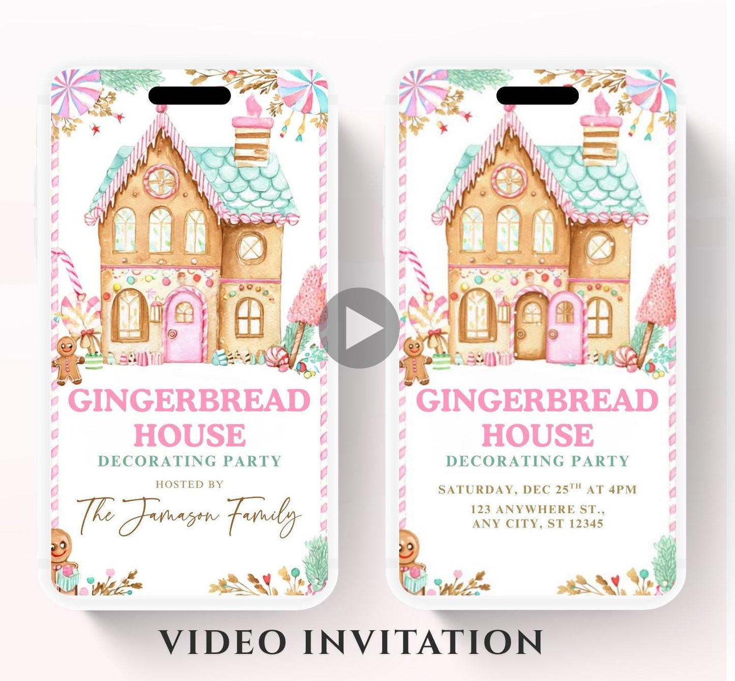 Animated Gingerbread House Birthday Party Invitation, Christmas Cookie Decorating Party Invite, Gingerbread House Contest Invitation-1