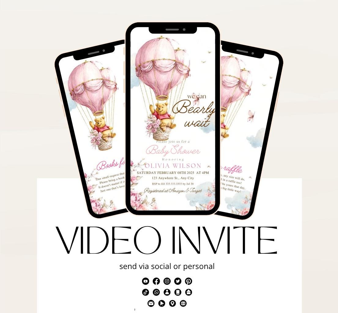 Winnie The Pooh Invitation, Winnie The Pooh Baby Shower Invitations, Winnie The Pooh Invitations Video invitation, Winnie baby shower-10