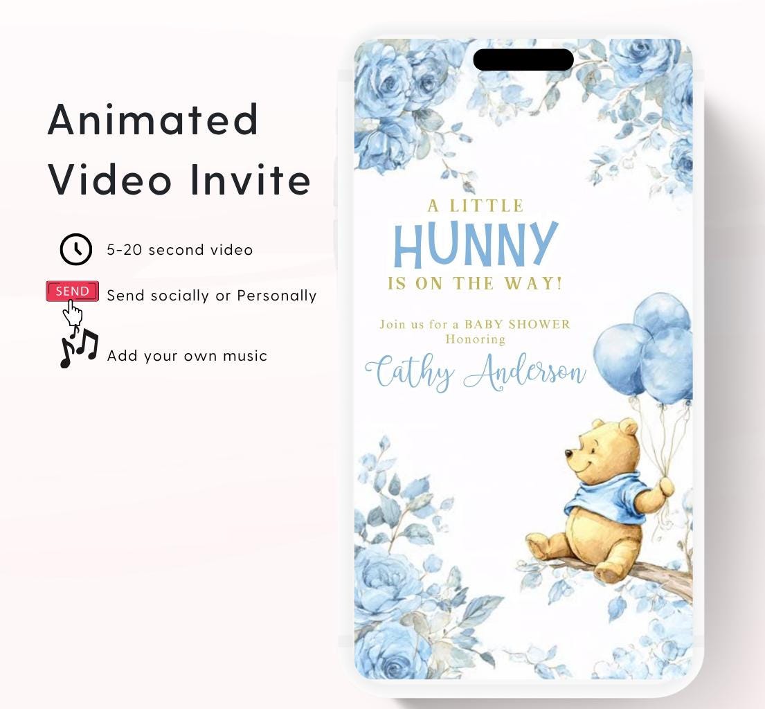 Blue Winnie shower Invitation, Winnie The Pooh Baby Shower Invitations, Winnie The Pooh Invitations Video invitation, Winnie baby shower-19