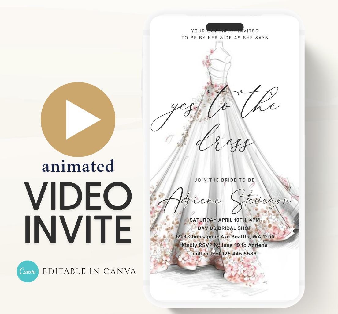 Wedding Dress Shopping mobile editable invitation, Video bridal party invite, Say yes to the dress Dress shopping invite-4