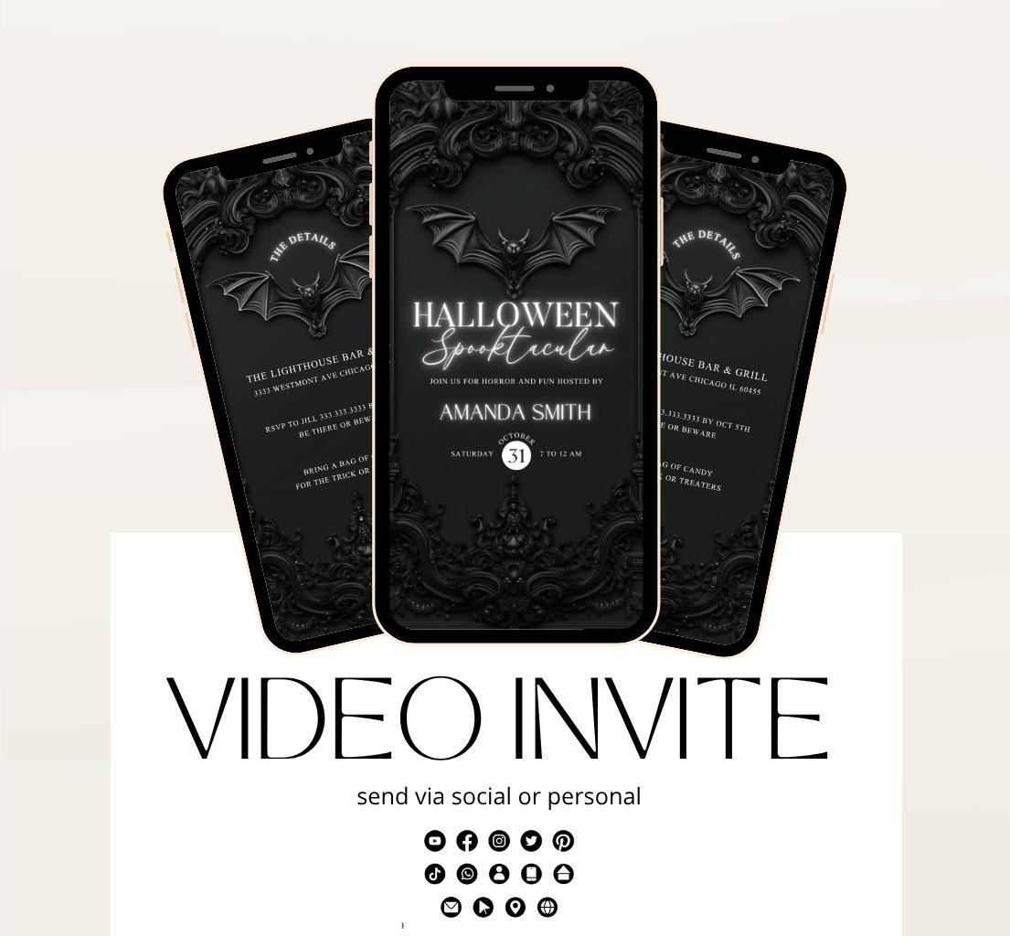 Halloween party invitation, Halloween spooktacular Adults Halloween Costume party Invite Video Digital party invitation-10