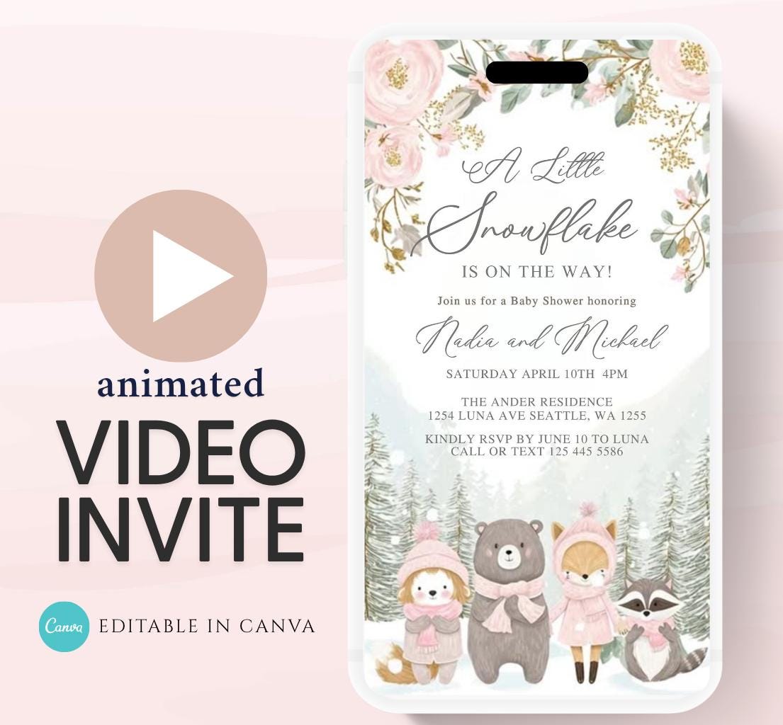 Winter woodland baby shower invitation, Winter baby invitation, Little snowflake, Baby its cold outside, baby shower invitation- Animated 1