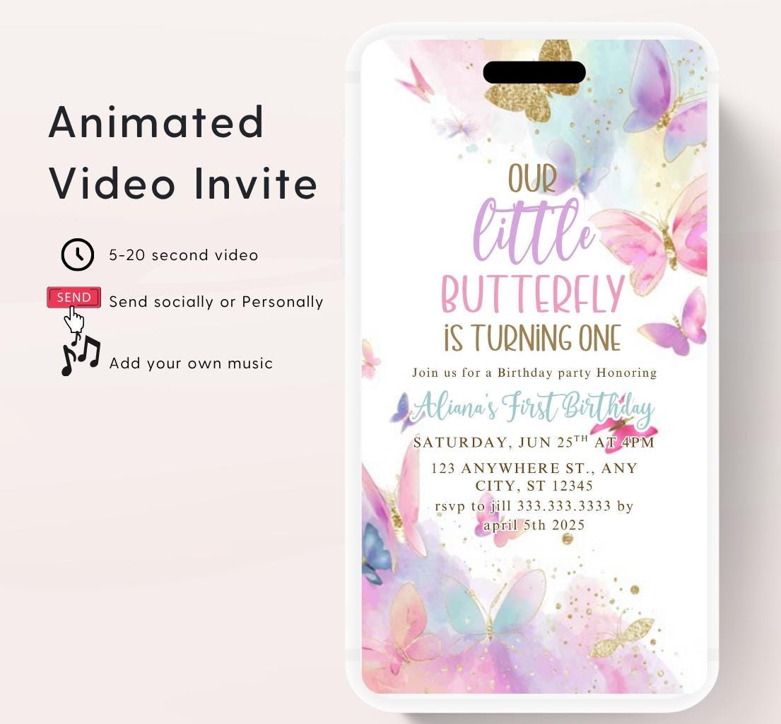 Butterfly Birthday Invitation, Floral Butterfly Invitation, Whimsical Floral Butterfly, Floral Butterfly Garden, Animated-7