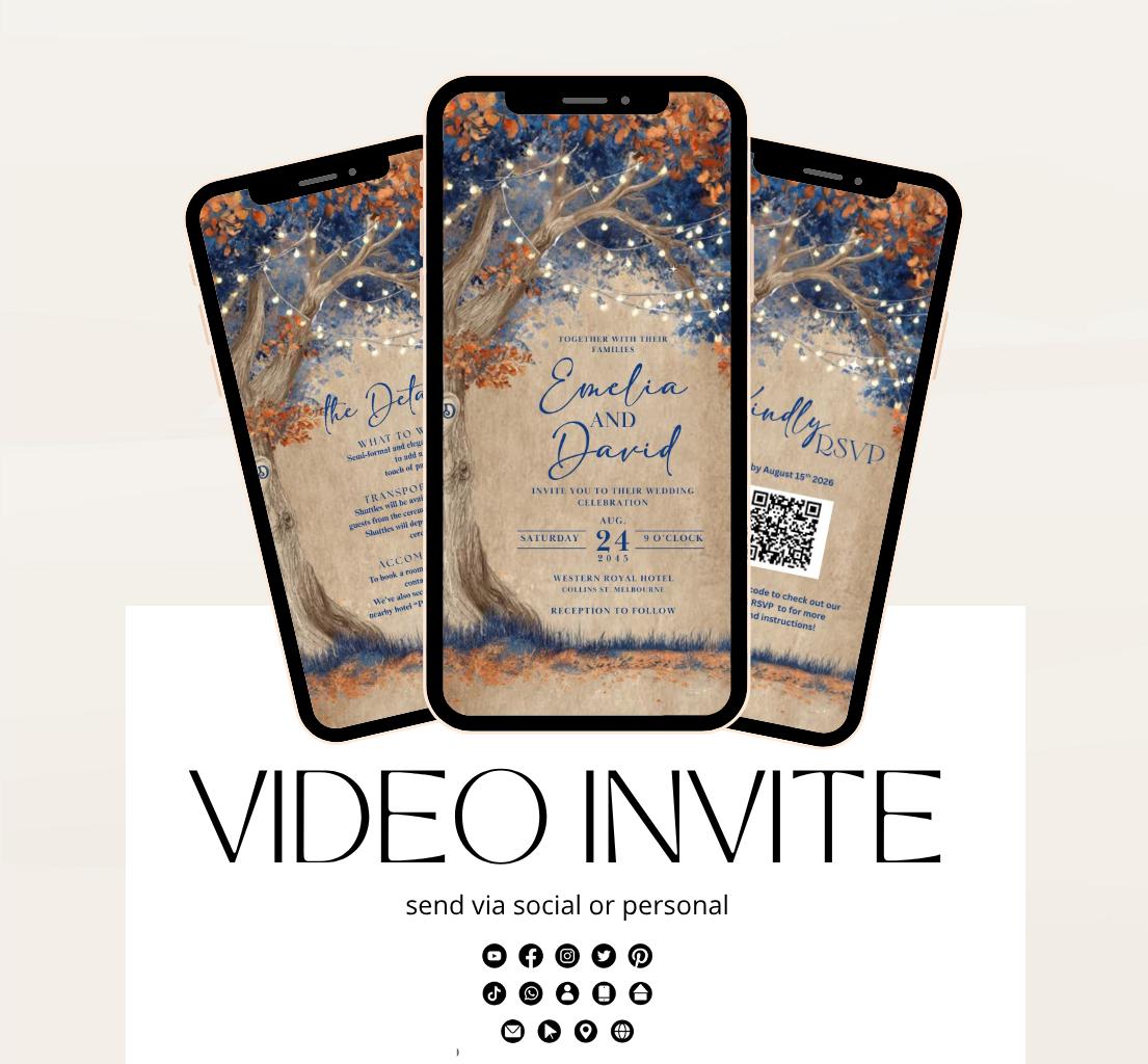 Blue Fall Love Tree Autumn Wedding invitation, Wedding invitation, wedding invitation template, Video Wedding invite, wedding invite-18