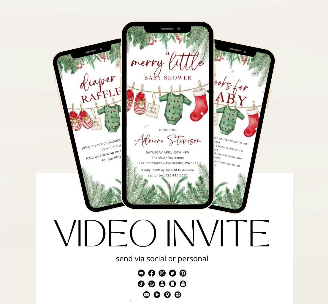 Winter Baby Shower Invitation Video, Merry Little Baby Shower Invite, Christmas baby shower invitation, winter baby invitation-2