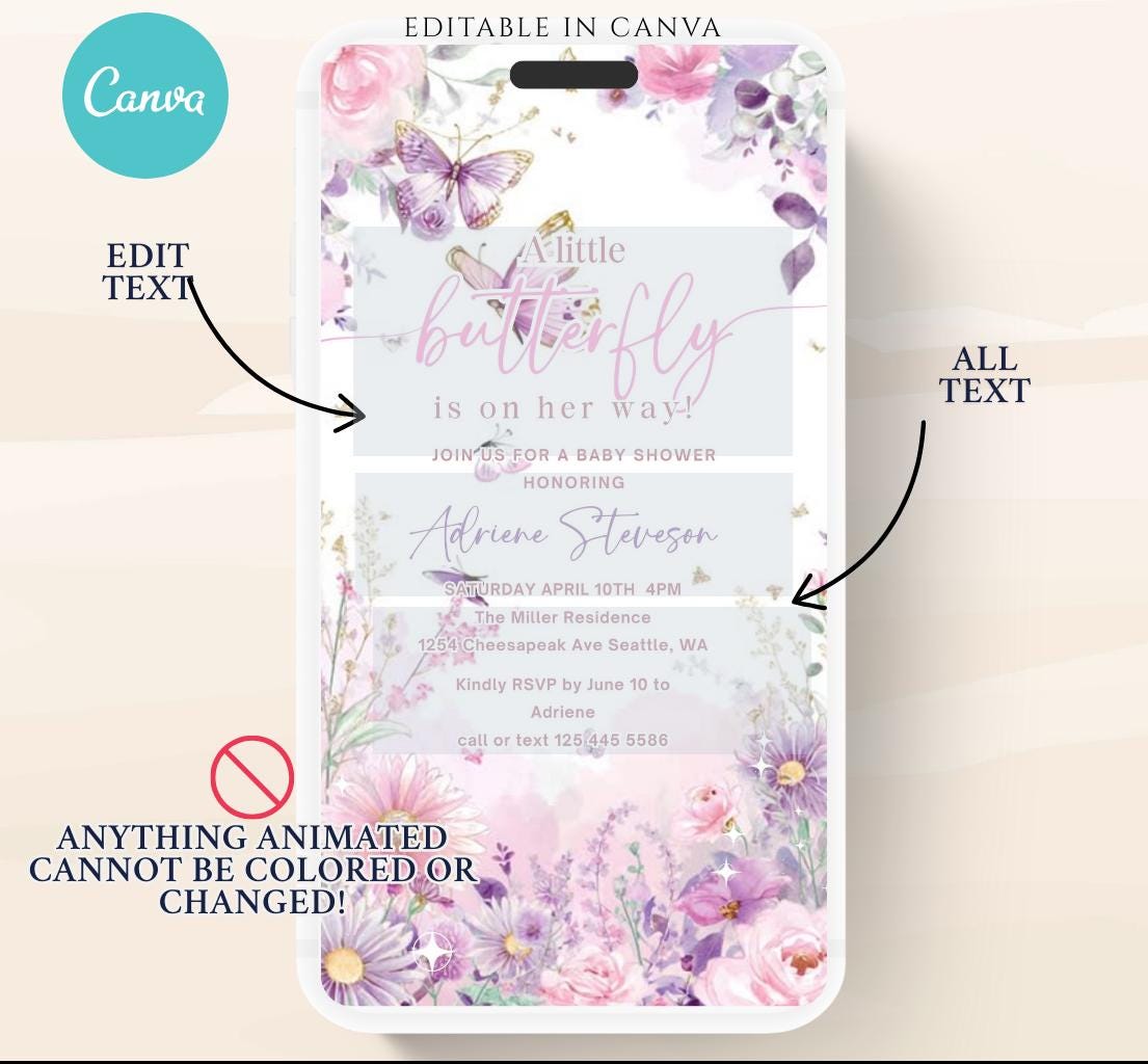 Butterfly Baby Shower Invitation animated, video Baby Shower Butterflies Invitation Enchanted Baby Shower invite Pink Butterflies-3