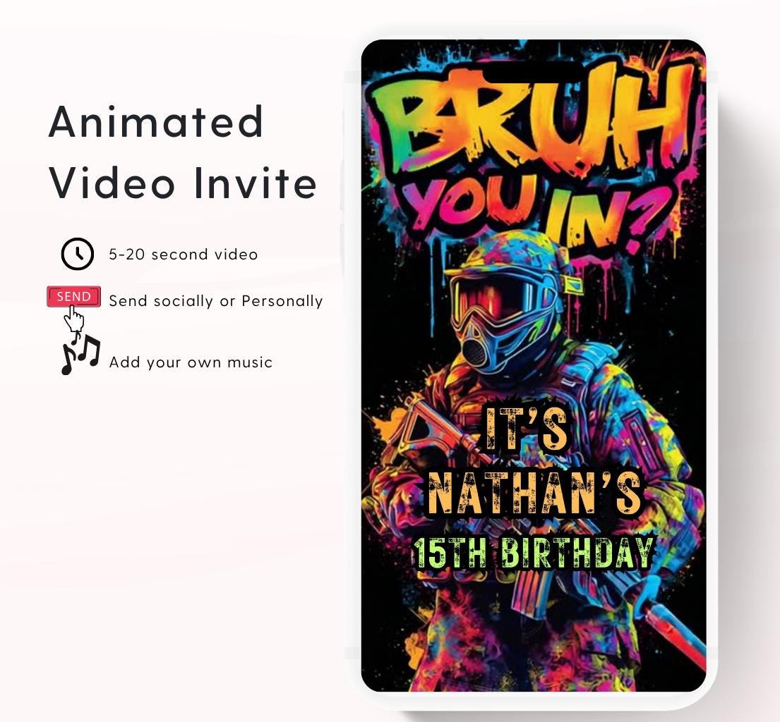 Bruh Paintball Birthday Invitation, Video Paintball Party Invitation, Boy Paintball Invite, Bruh You In Paintball Bruh Invitation-1